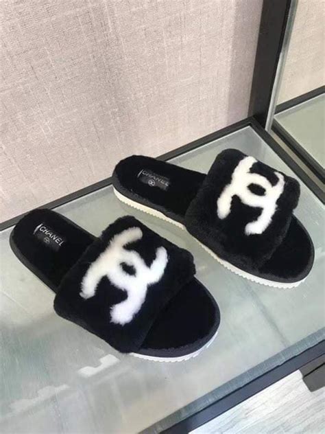 chanel quilted fur slippers